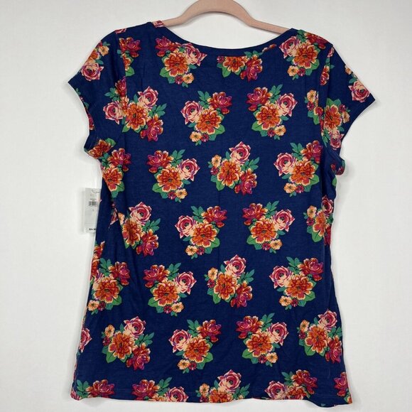 2/$30 NWT GAP Floral Print Short Sleeve Tee Boat Neck Blue Large #8869 - Picture 3 of 6